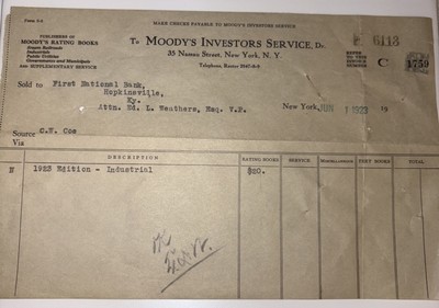 Moody s Investors Service New York, NY (Jun 1923) Invoice 