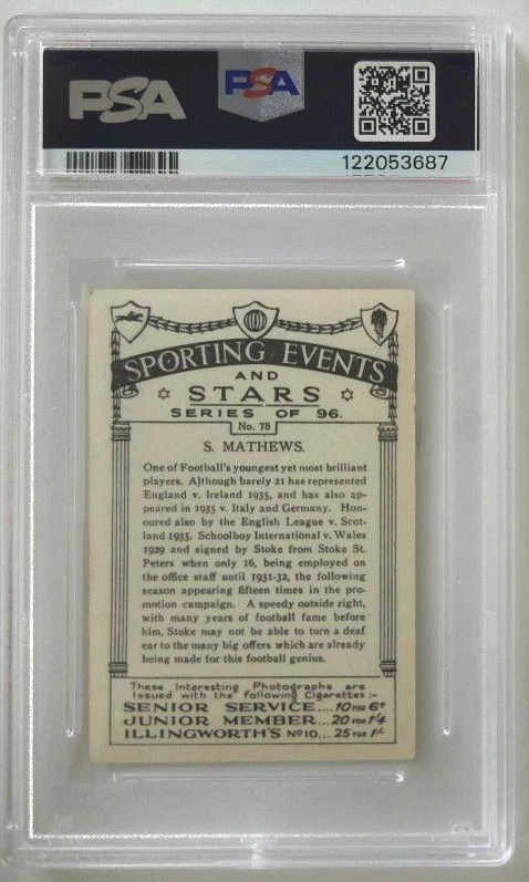 1935 J.A. Pattreiouex Stanley Matthews Sporting Events & Stars #78 PSA 6 - Image 2 of 2