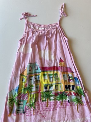 Next Kids Pink Whimsical Tropical Cityscape Vacation Sundress Size 6