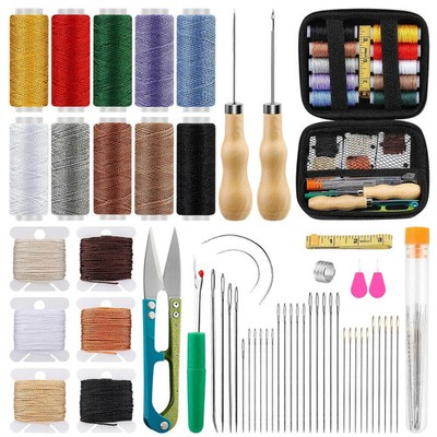 58Pcs Upholstery Repair Sewing Kit Heavy Duty w/ Awl Thread Needles Seam Ripper