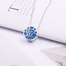 Iron Man Arc Reactor 925 Silver Blue Pendant Necklace Chain Couple Jewelry Gifts