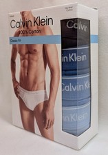 Calvin Klein 100 Cotton HIP BRIEFS Classic Fit Front Fly Choose Size Blue 4 PK