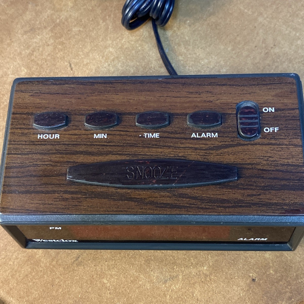 Vintage Westclox Digital Alarm Clock Wood Grain Model 110861