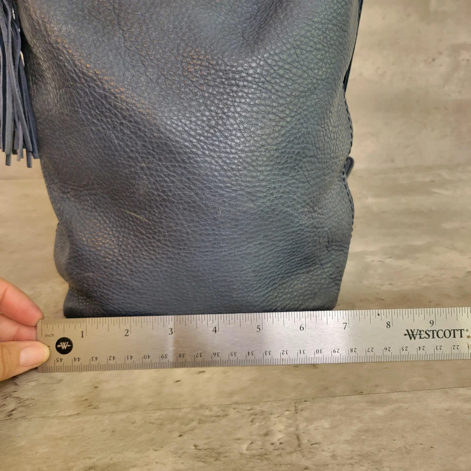 Bolso de Hombro Hobo para Mujer Cuero Azul Holgado Flecos Borla Cremallera Cartera Boho Foto 4 de 4