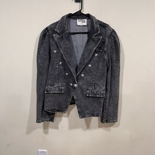 Savanna Jane L Denim Blazer Jacket Acid Wash Silver Button Double Breasted