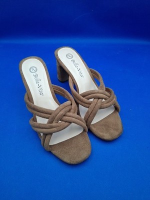 Bella Vit Carman Block Heeled Slide Cognac Super Suede Womans Size 7.5 N New 