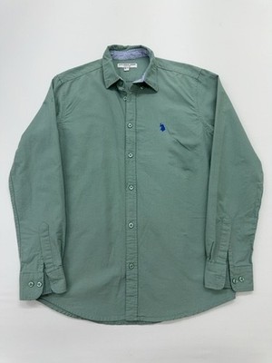 U.S. Polo Assn Jungen grünes Button-Up Logo Shirt Größe L Zustand fertig
