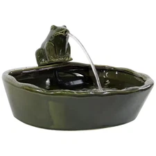 7 In. Ceramic Frog Solar Outdoor Water Fountain