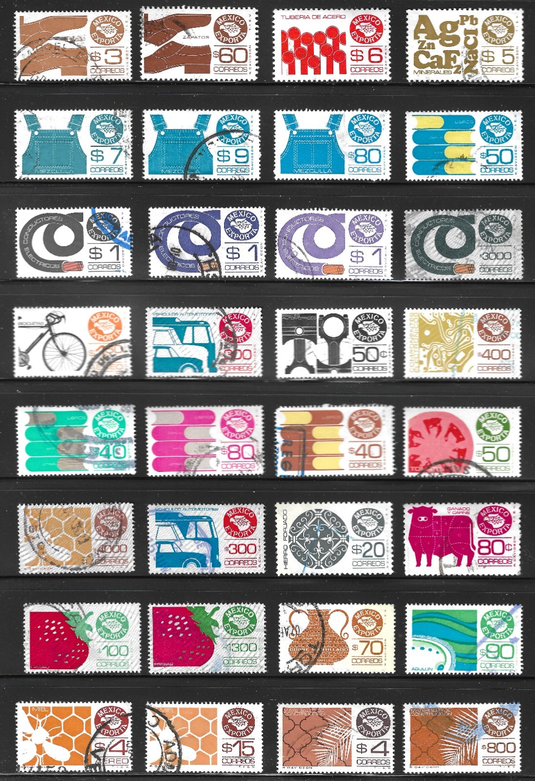 Mexico Exporta Used Single Mix 32 Different Stamps One Price Takes All.