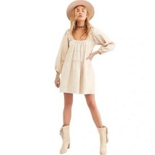 Free People Lou Jean Babydoll Dress with Pockets - Ivory/Cream - Medium Boho