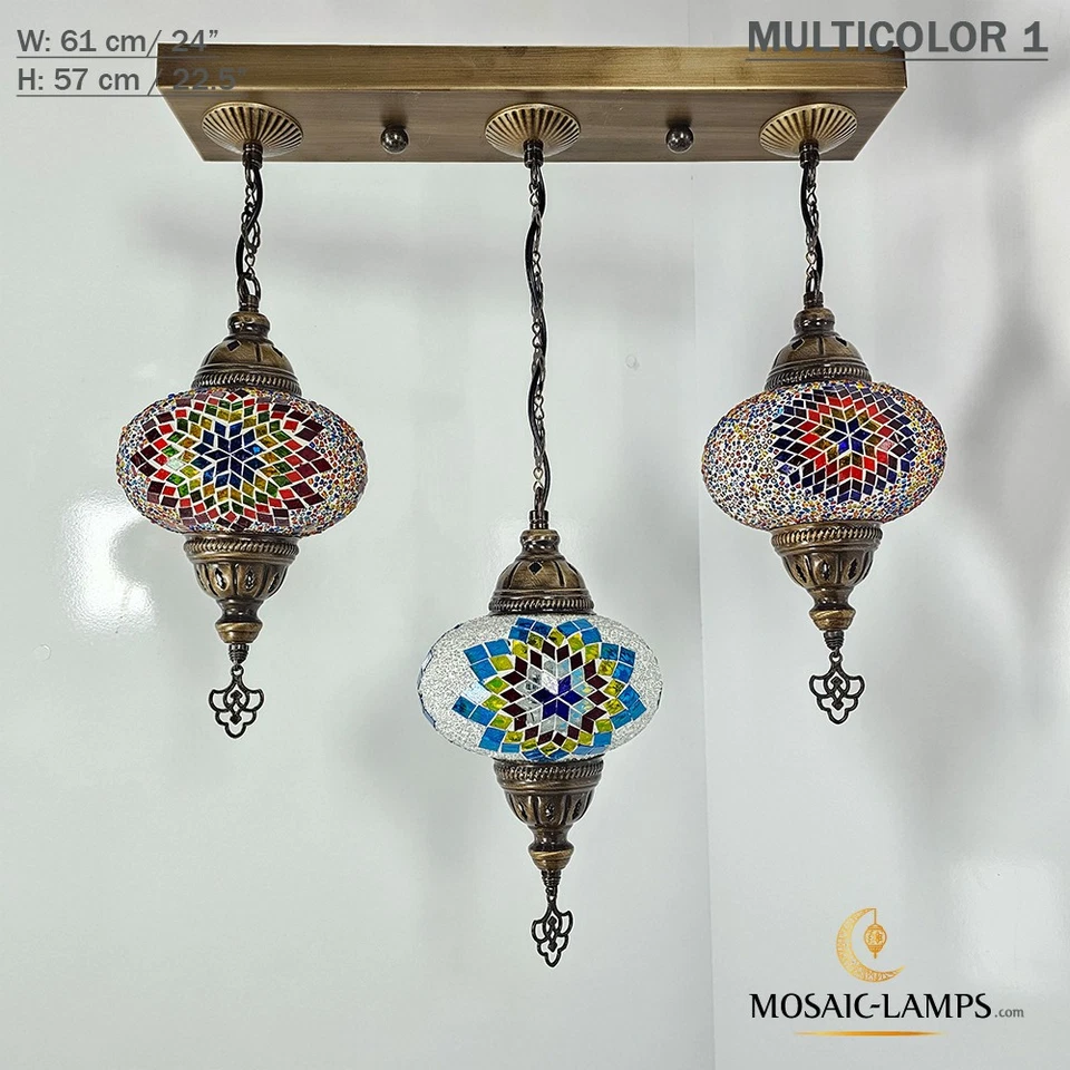 10 Color, 3 Globe Kitchen Island Turkish Mosaic Chandeliers, Kitchen Dining Bar - Image 2 of 2