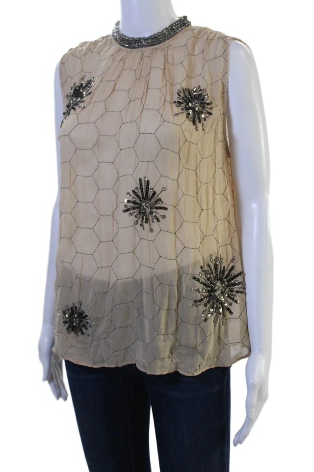 Blusa bohemia geométrica de poliéster cuello alto sin mangas de Zara para mujer talla S Foto 3 de 4