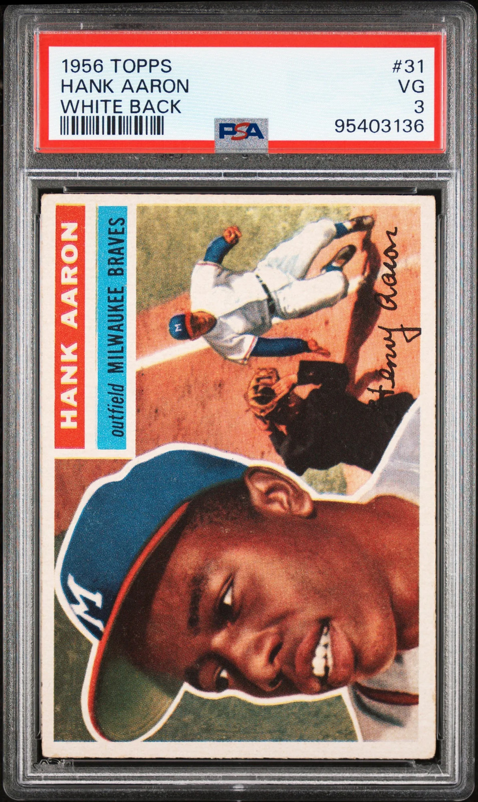 1956 Topps Hank Aaron #31 White Back PSA 3 view 1