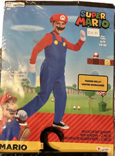Super Mario Costume Kids Size 4-6 Boys W/Padded Belly Outfit Hat Gloves Mustache