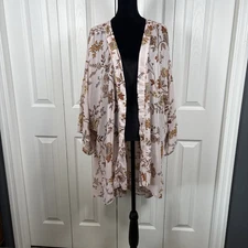 Maurice's Kimono Plus Size 3X Pink Floral Long  Sheer Summer Cottage Boho