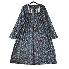 Secret Treasures Nightgown Blue Floral Soft Cozy Velour Lace Trim Granny Gown XL