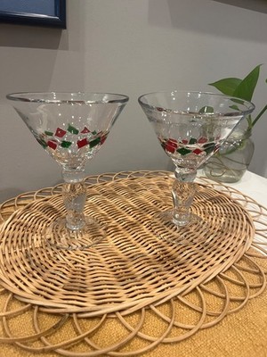 Set of 4 Global Amici Harlequin II Martini Glasses Red and White Confetti 