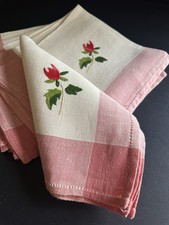 VTG 40 s Linen Napkin Set 6 Hand Embroidered ...