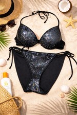 VTG Victoria's Secret PINK All Over Iridescent Sequin Bikini Set Pushup T/B XS/M