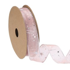 Organza Star Ribbon Wired 1 Inch Wide 20 Yards Pink
