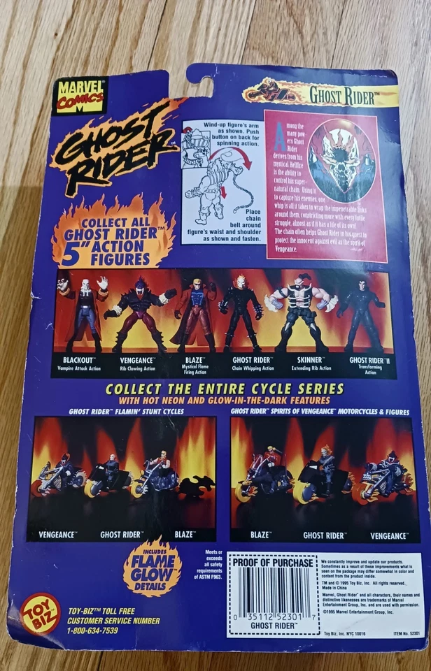 Toybiz 1995 Ghost Rider 5" Figura Cadena Látigo Acción - Ver Fotos del Paquete Foto 2 de 3
