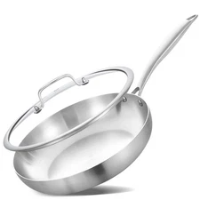 LOLYKITCH 8 Inch Tri-ply Stainless Steel Frying Pan with Lid,Small Skillet,In...
