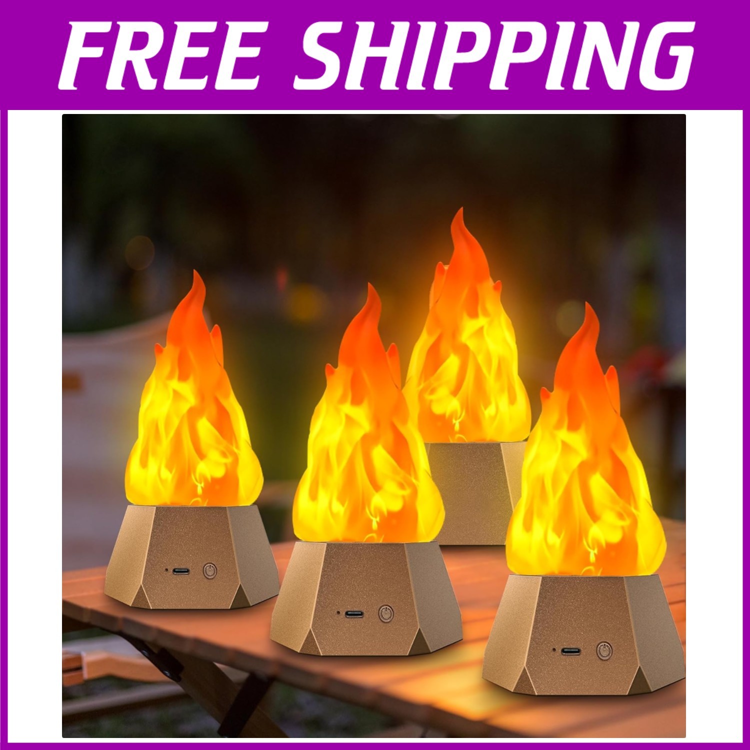 Flameless Flickering Night Lights, USB Rechargeable, 4 Pack