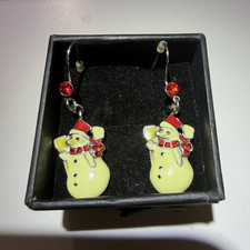 Christmas Snowman Rhinestone Dangle Earrings
