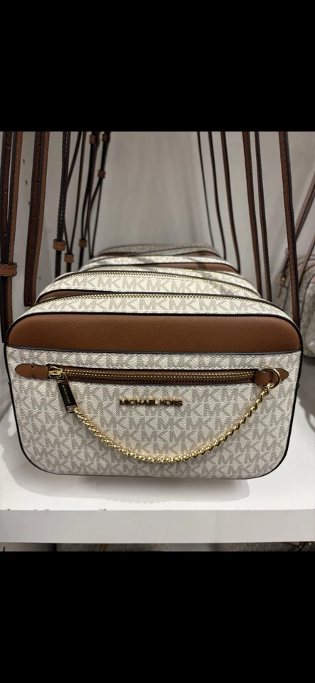Michael Kors Jet Set Item Large East West Zip Chain MK Crossbody Bag Vanilla New - Image 3 of 4