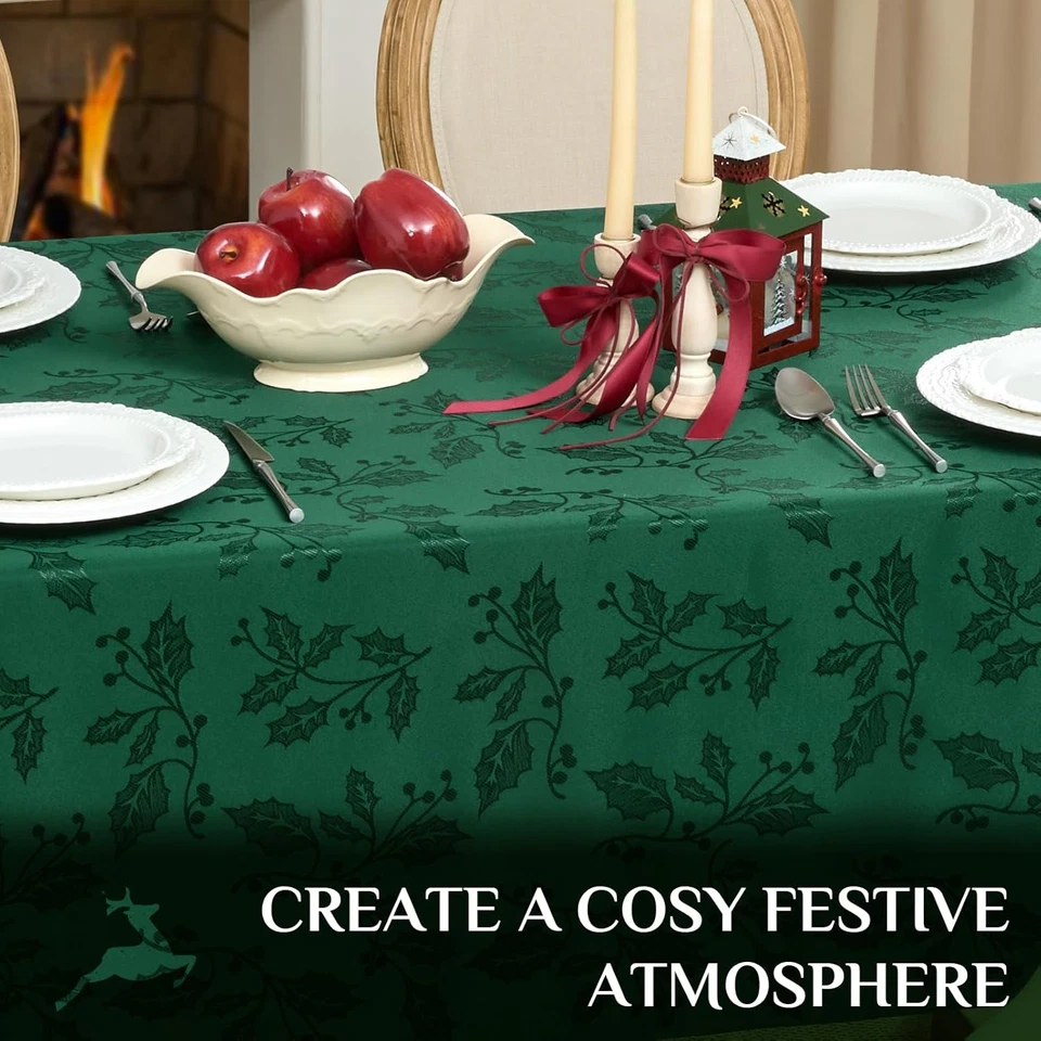 Mantel Jacquard Navidad - Impermeable Invierno Vintage Damasco Mesa Rectangular Foto 4 de 4