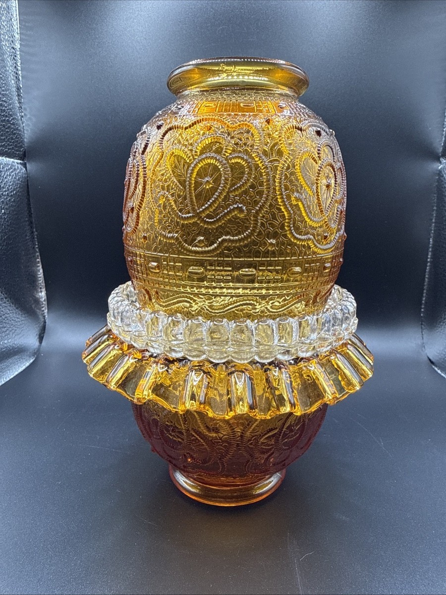 Vintage Fenton Glass Amber Persian Medallion 3pc Fairy Lamp Candle