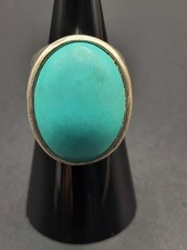Sterling Silver Turquoise Native American Wide Band Signet Ring size 7