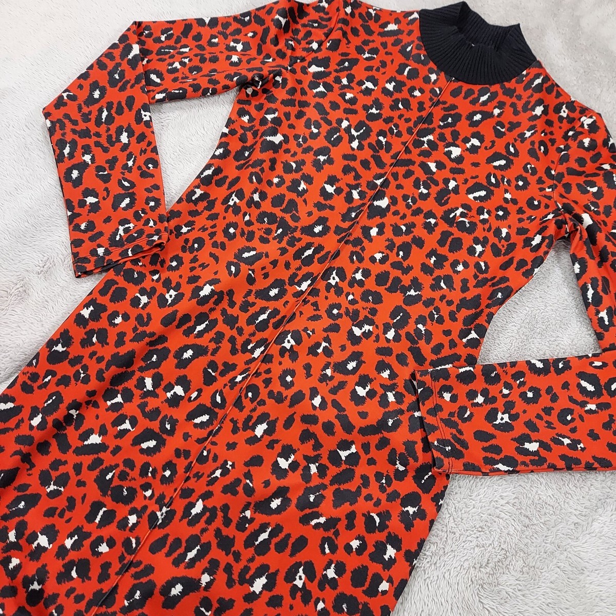 Zara Dress Womens Large L Long Sleeve Red Leopard Career