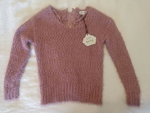 V Neck Pink lace soft fuzzy Sweater NWT 