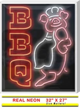 OUTDOOR BBQ With Pig Chef Neon Sign | Jantec | 27" x 32" | Smokehouse Pork