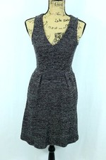 Madewell Boucle Dress XS Fit and Flare With Pockets Black Burgundy Cotton Blend