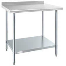 30"W x 36"L Stainless Steel Prep and Work Restaurant Table with Backsplash