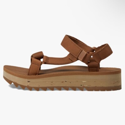 TEVA HONEY BROWN LEATHER UNIVERSAL CERES PLATFORM SANDALS, US 5