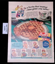 1949 DUFF'S WAFFLE MIX Sunday-Best Breakfast Golden Crisp Waffles Print Ad 45786