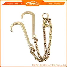 5/16" X 2' G70 Grab J-Hooks V Type Tow Chain For Flatbed Truck Wrecker Carrier