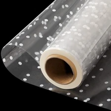 Clear Cellophane Wrap Roll 100 Ft x 34 In White Dot Florist Paper Wrapper Tra...