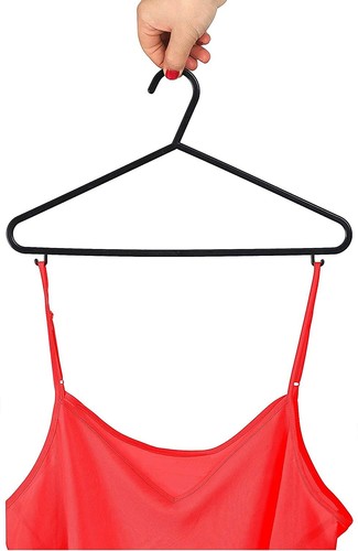 50 x ABRIGO NEGRO DE PLÁSTICO DE ALTA RESISTENCIA PERCHAS COLGANTE ROPA FUERTE ADULTO VESTIDO - Imagen 4 de 5