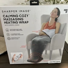 Sharper Image Calming Cozy Massaging Heating Wrap Grey New Open Box Tested