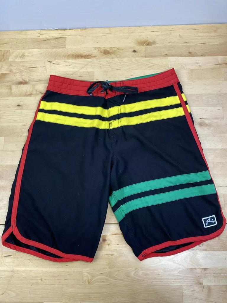 Mens Rusty Board Shorts Rasta Colors Size 30 Beach Surf Skate