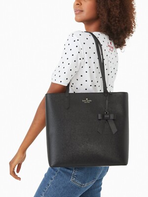 Kate Spade Brynn Large Tote Black Saffiano Bag K5797 Bow NWT Purse