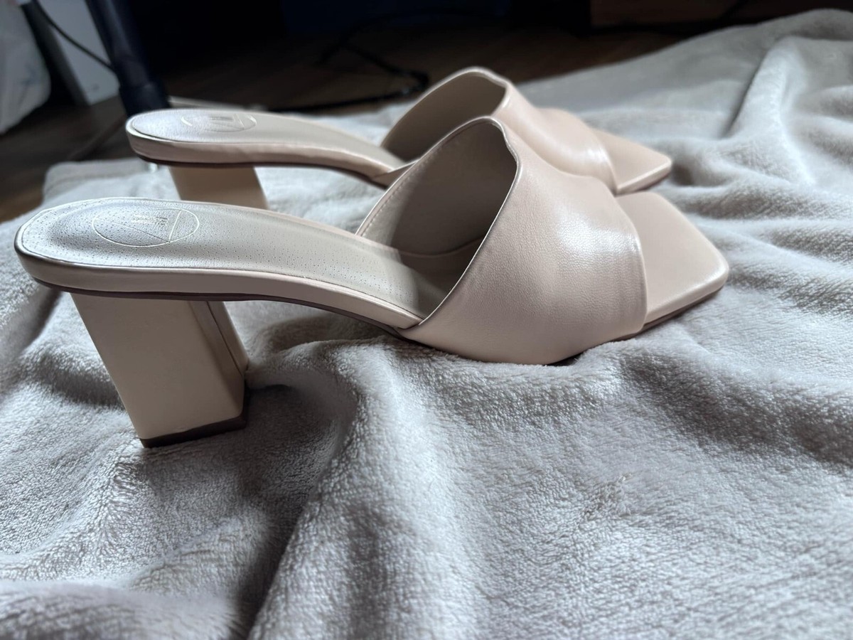Missguided Womens Square Toe Block Heel Mule Sandals Sand Size 3/4