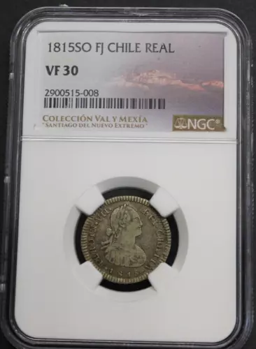 1815 SANTIAGO 1 REAL NGC VF30 FERDINAND VII CHILE COLONIAL ERA SPANISH SILVER