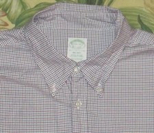 BROOKS BROTHERS White Check Long Sleeve Button Down Shirt Made In USA 17.5 - 34