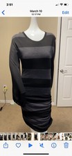 ULLA JOHNSON GRAY AND BLACK STRIPED WOOL DRESS WITH SHEER SILK SLEEVE M NWOT