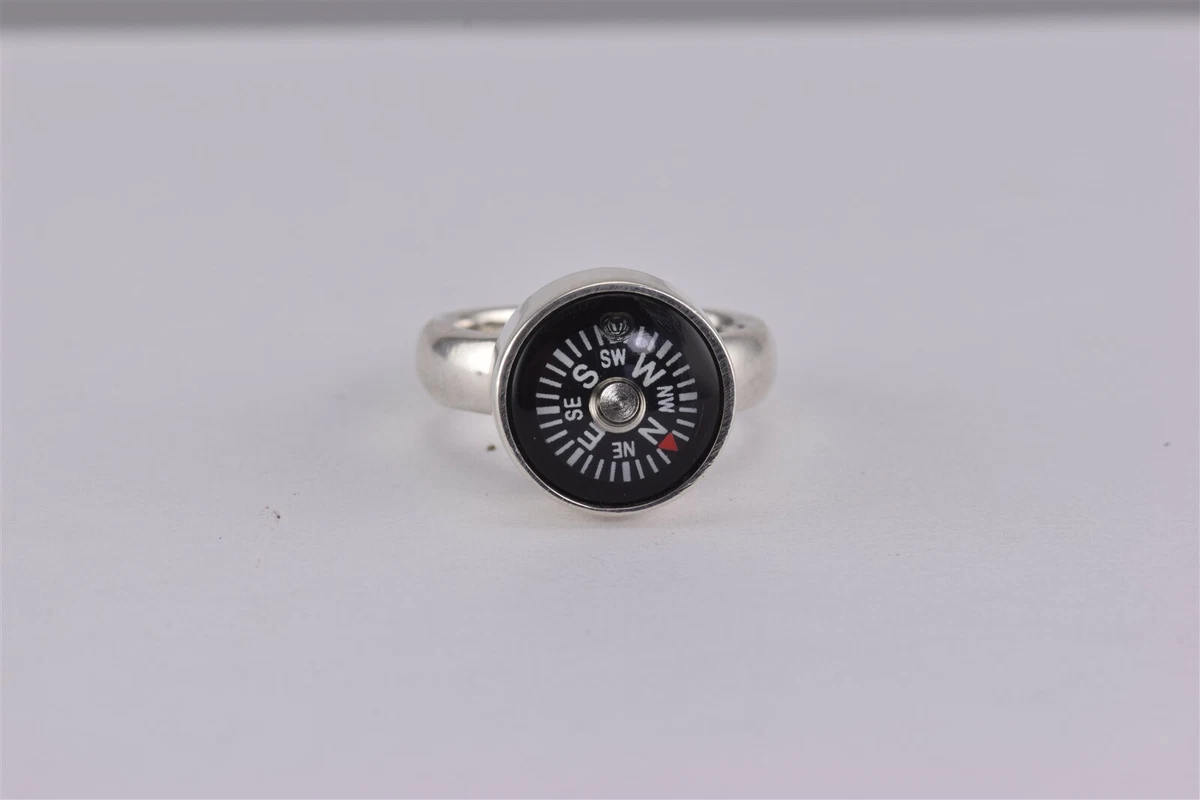 Individual Icons Sterling Silver 13mm Working Compass Band Ring 925 Sz 6